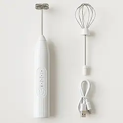 Mini Mixer Portátil USB, Espumador de Leite Recarregável com 3 Velocidades, 2 Hastes em Aço Inox para Cappuccino, Café, Chocolate Quente, Batedor de Ovos e Bebidas