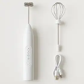 Mini Mixer Portátil USB, Espumador de Leite Recarregável com 3 Velocidades, 2 Hastes em Aço Inox para Cappuccino, Café, Chocolate Quente, Batedor de Ovos e Bebidas