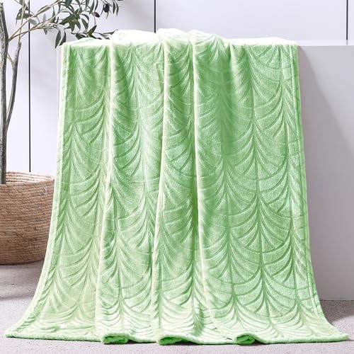 Whale Flotilla Flannel Fleece Throw Blanket for Couch, Soft Fluffy Velvet Sofa Blanket with Decorative Vintage Pattern for All Season, Warm and Lightweight, 50x60 Inch, Light Green
