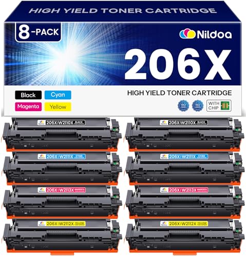 Image of 206X Toner Cartridges with Chip Compatible 206X W2110X W2111X W2112X W2113X Replacement for HP 206X 206A Color Pro M255dw M255nw; MFP M282nw M283cdw 8 Pack(2Black /2Cyan /2Yellow /2Magenta)