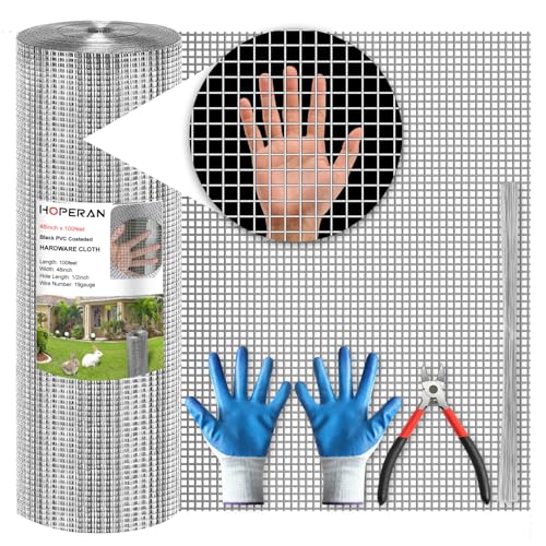 HOPERAN Hardware Cloth 1/2 Inch 48 x 100 ft - 19 Gauge Chicken Wire Fencing Mesh Hot Dipped Galvanized After Welding Wire Fence Rolls for Garden Fencing Gopher Wire Rabbit Wire Poultry Netting