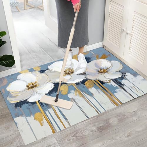 Tapis antiderapant et lavable en machine style abstrait feuille d'or