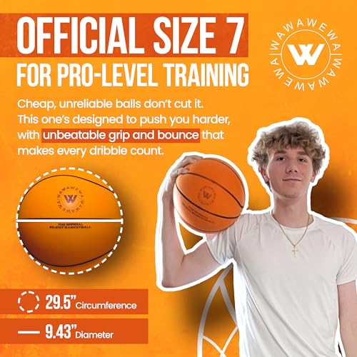 WAWAWEWA The Official Silent Basketball (Size 7) – Uncompressed Indoor Basketball for Quiet Dribbling – Grooved Airless Indoor Training PU Foam Basket Ball – Ready to Play for All Ages (29.5\")