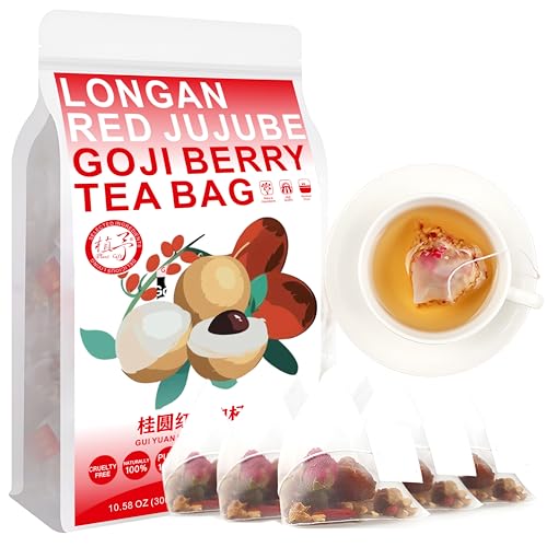 100% Longan Goji Red Jujube Berry Tea Bag, GUI YUAN HONG ZAO GOU QI CHA 300g/10.58oz (6g*50bags), bolsa de té de flores y frutas 桂圆红枣枸杞茶