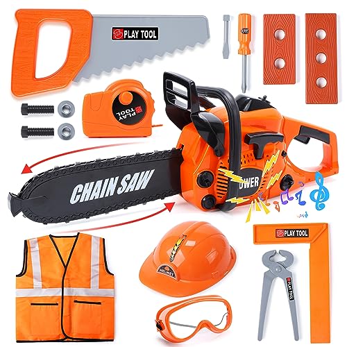 Skirtoy Toy Chainsaw for Kids Family Day Games Pretend Play Series Kids Tool Set Outdoor Electronic Chainsaw Toy Tool Set STEM Preschool Toddler Tool Set Thanksgiving