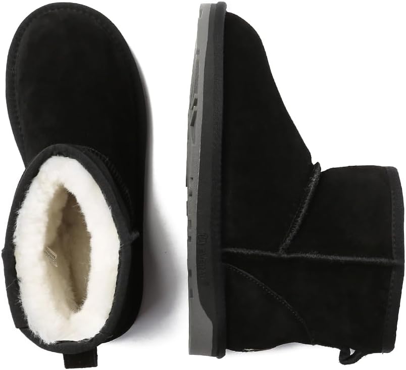 EVERAU Women Emu Mini Classic Boots Womens Warm Winter Sheepskin Suede Water Resistant Boots, US