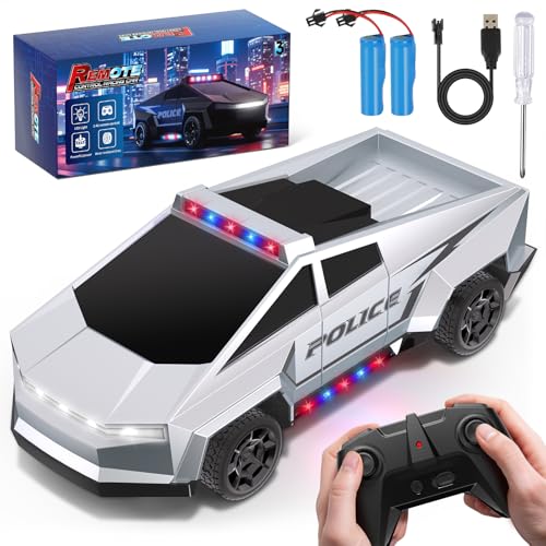 Innofans 1:22 Scale Remote Control Car, All Terrain RC Police Car Toys with 2.4 GHz Remote Control, Toy Trucks for Boys Aged 3 4 5 6 7, RC Cars Race with Lights, Birthday Gifts for Kids 8-12 (Silver)