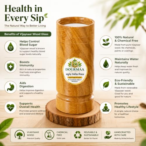 Image of Vijaysar Wood Herbal Glass (200 ml) | Ayurvedic Wooden Tumbler for Wellness | Natural Sugar Management Support | Wooden Cup for Daily Use | Handcrafted Indian Kino Tree Glass 200 ML