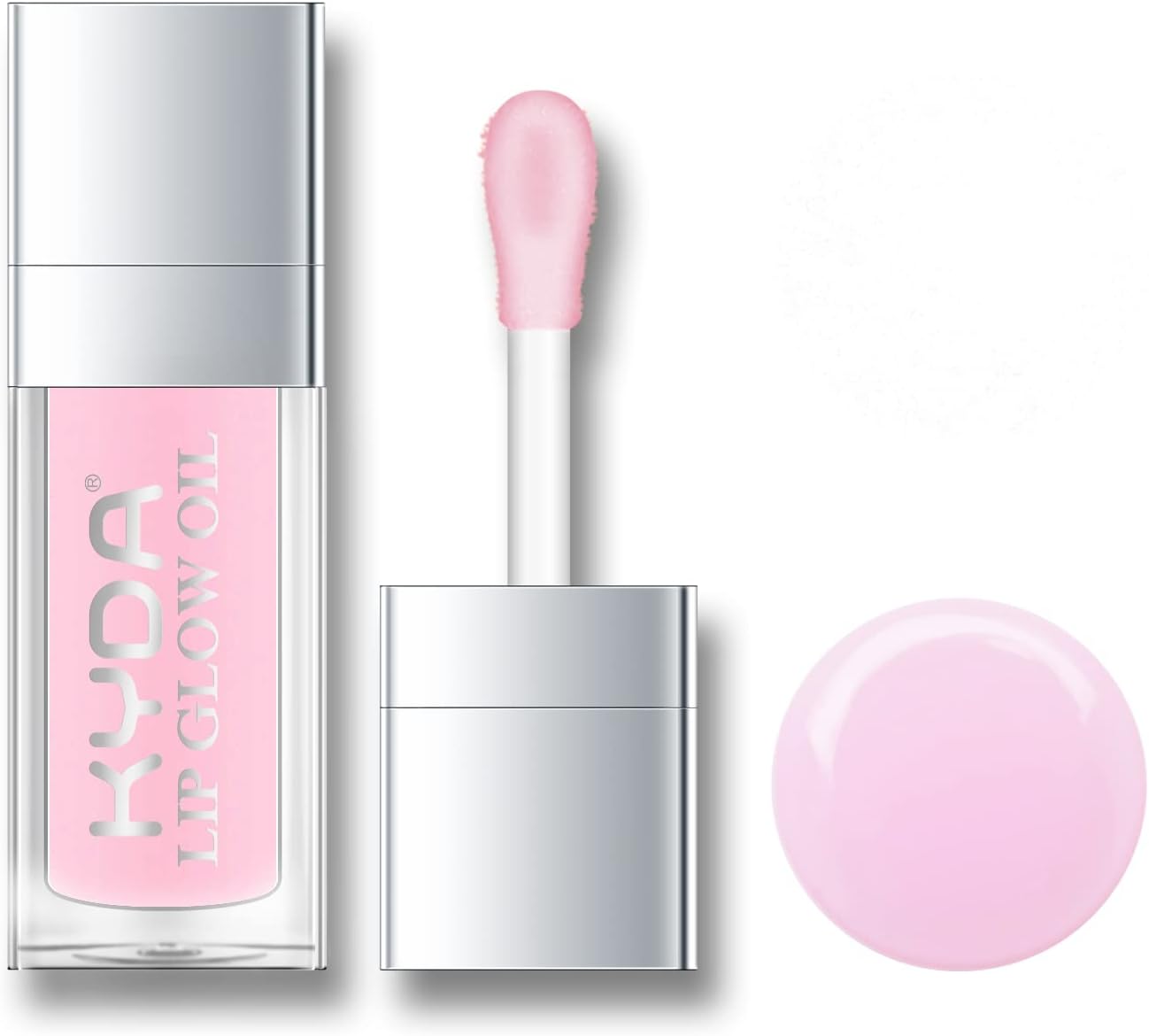 KYDA Hydrating Lip Glow Oil, Moisturizing Crystal Jelly Lip Oil, Transparent Lip Oil Tinted for Lip Care (002# Natural Pink), 6 ml