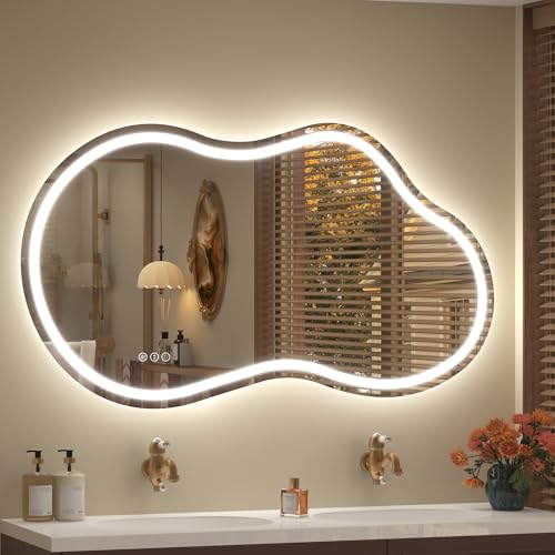 Image of 48x26 Inch Irregular LED Lighted Bathroom Vanity Mirror