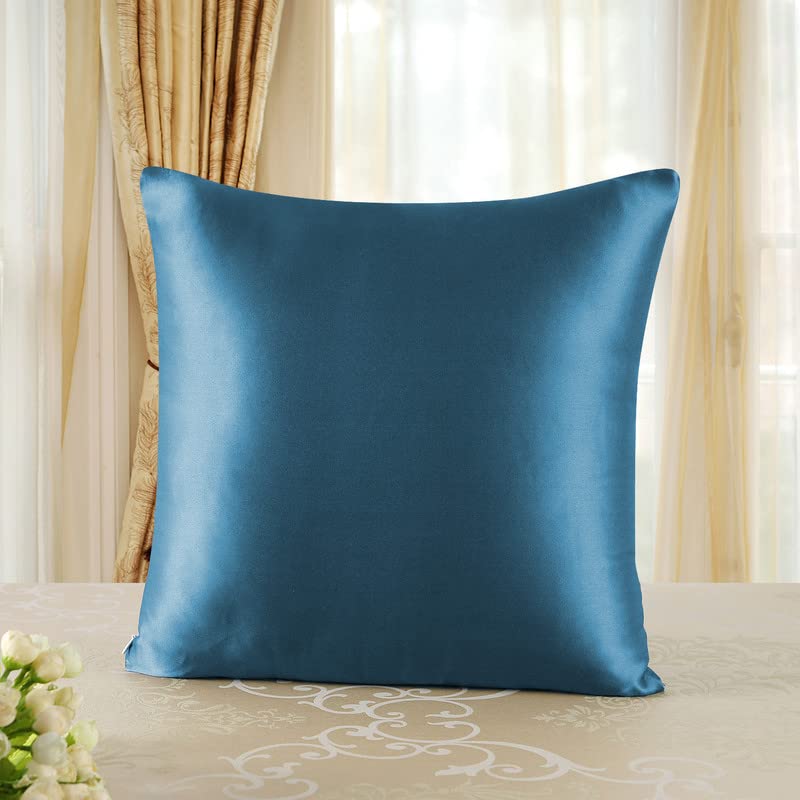 townssilk Both Side 100% 19mm Pure Mulberry Silk Pillowcase for Hair and Skin Health 40x40cm size Pillow Case Cushion Cover with Hidden Zipper 600 Thread Count peacockblue