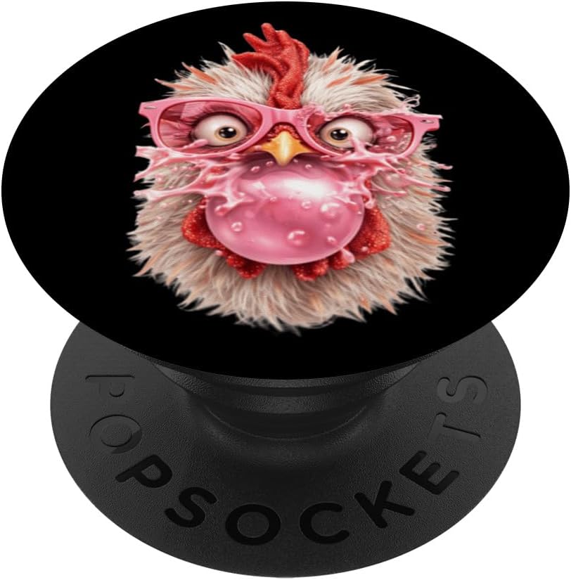 Funny Chicken Face with Sunglasses Bubble Gum Explosion PopSockets Adhesive PopGrip