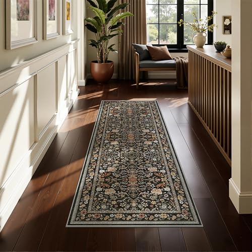 2x6 Runner Rug Non Slip Washable Hallway Runner Cloud Like Soft Morris Floral Rug for Hallway Entryway Bedroom Waterproof Runners for Kitchen Living R