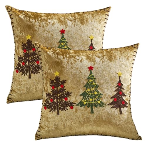 HOSTECCO Weihnachtskissenbezüge, 45 x 45 cm, 2 Stück, bestickt,...