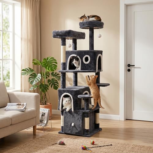 Lona rascador para gatos grandes 64 pulgadas con 2 condos miniatura 2