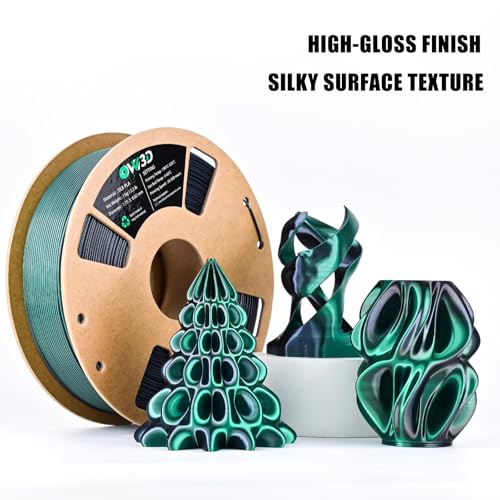 Image of OVV3D Silk PLA Filament 1.75mm, Dual Color PLA Filament 3D Printer Filament, Black Green 3D Printing Filament + /-0.02mm, 1kg /2.2lb