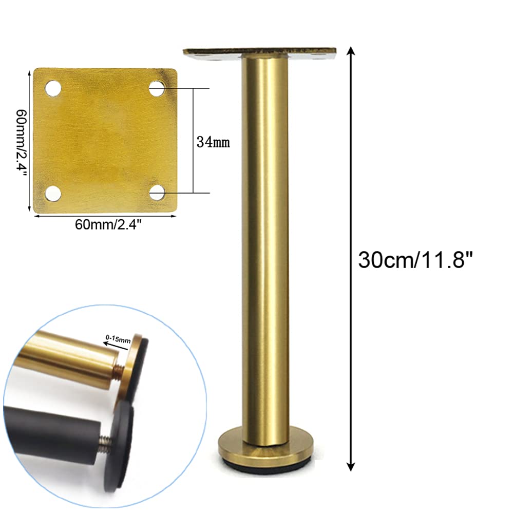 Genérico Juego de 4 Patas de Mesa Ajustables Doradas Patas Redondas para Muebles Patas de Soporte de Acero Inoxidable Patas para Cocina TV Tocador Muebles de Baño Tornilincluidos (30 cm Dorados)
