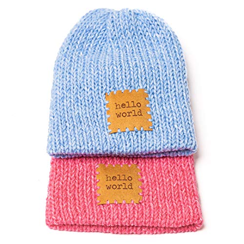 Image of Newborn Baby Hat featuring Hello World patch. The perfect choice for Hospital Hat, Newborn Photoshoot, and more.