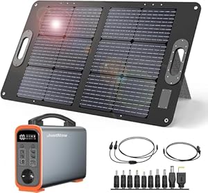 JustNow Station d'alimentation portable 240 W/240 Wh avec panneau solaire pliable de 60 W LiFePo4 - Stockage d'énergie mobile - Générateur solaire pour camping, camping-car