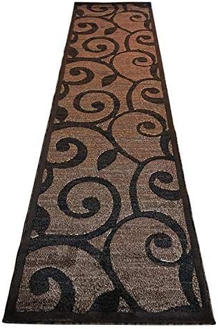 Americana Alfombra moderna de pasillo largo, color marrón y negro, diseño King 154 (32 pulgadas x 10 pies)