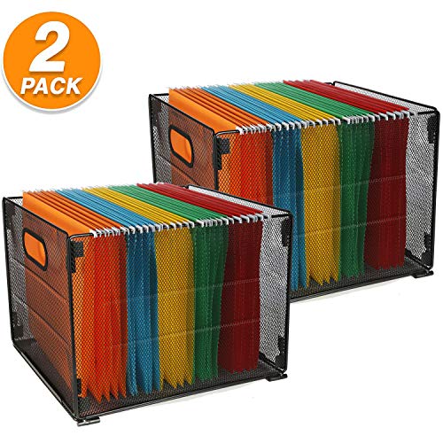 Samstar 2 Pack File Folder Box, Mesh Metal File Crate Organizer Box Hanging File Holder Rack Frame, Letter Size, Black #TOP1
