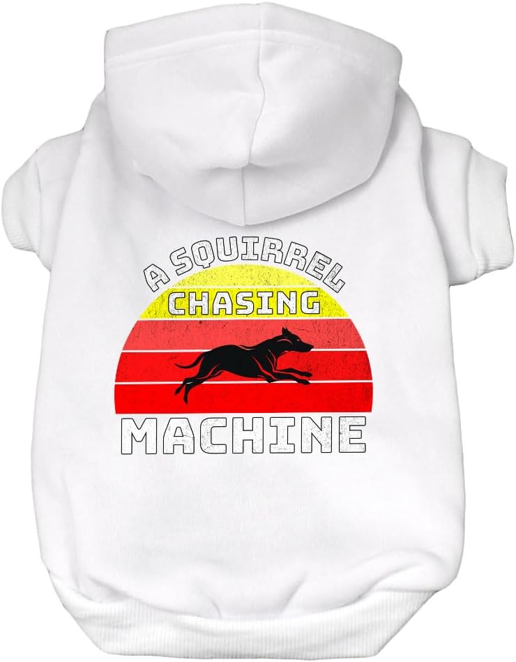 A Squirrel Chasing Machine Dog Hoodie - Gifts for Pets - Squirrel Gifts - White, S