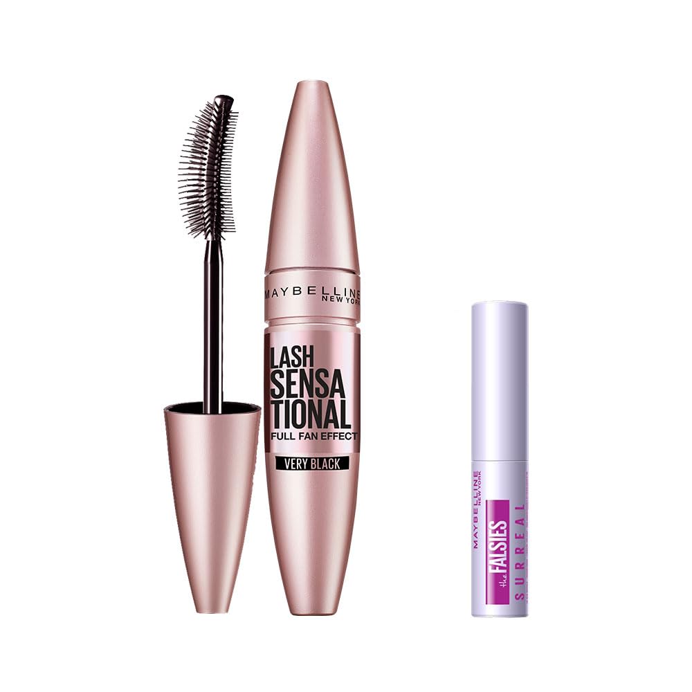 Maybelline New York Lash Sensational Yelpaze Etkili Siyah Maskara 9.5 ml &Mini Falsies Surreal Maskara 4.7 ml Makyaj Seti
