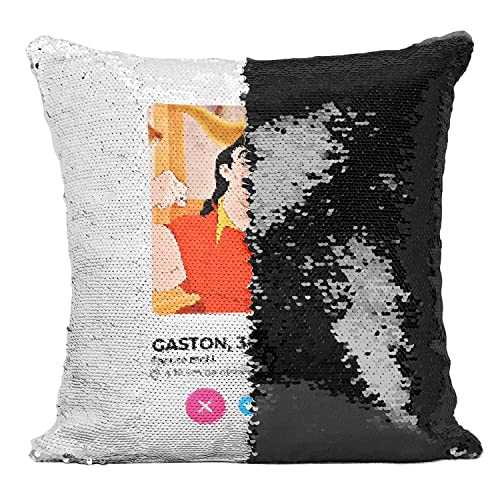 Coussin paillettes noir Gaston housse sequin réversible parodie drôle - 2