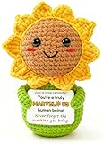 Krinisou Thinking of You Sunflower Gift for Women – Crochet Sun Flower “You’re Marvelous”, Positive Affirmation Desk Decor, Uplifting Cheer Up & Encouragement Gift for Best Friend or Coworker