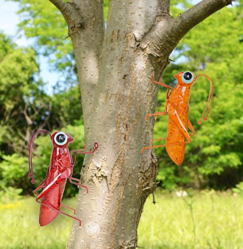 Shabbydecor Metal Grasshopper Figurine Yard Art Locust Lawn Ornament Mantis Hanging Wall Sculpture Decoration Set Of 2,Red&Yellow #TOP2