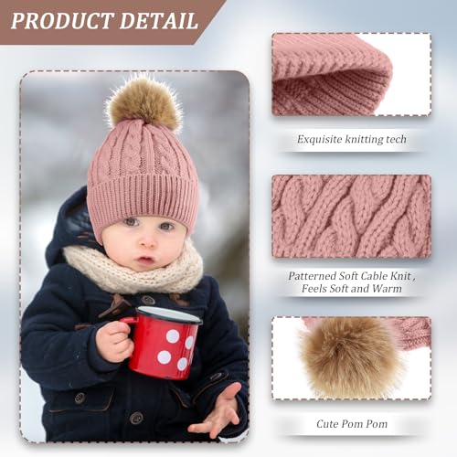 3 Pieces Kids Knitted Woolen Hat Winter Warm Pom Beanie Cap With Detachable Pom for 1-3 Years Old Girls Boys3