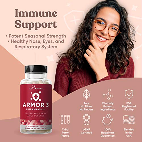 Eu Natural Armor 3 Astragalus Pure 1000 Mg – Healthy Immune System Function, Stress Support, Potent Strength For Seasonal Protection – Full-Spectrum & Standardized – 60 Vegetarian Soft Capsules #TOP3