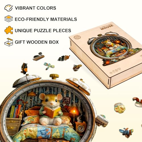 WOODBESTS Wooden Puzzles for Adults, Alarm Clock Mouse Wood Puzzle, 100pcs — view 4