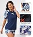 Halcurt Women Short Sleeve Rash Guard Set Swim Shirt Shorts Swimsuits with Sleeves Navy Floral L