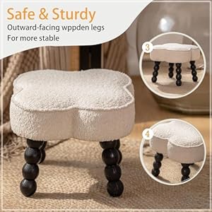 Ultimate comfort small foot stool ottoman luxuriously soft sherpa cover four leaf clover shape beaded stool legs ideal for living room bedroom and office enhance your relaxation experience  urban country home decor
