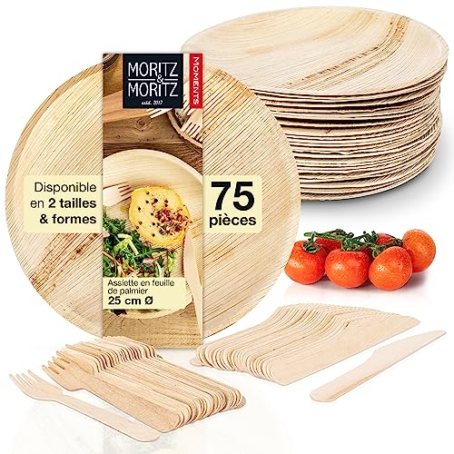 Moritz & Moritz 75-pc vaisselle ronde de feuille de palmier 25 cm Ø incl. disposable cutlery - 25...