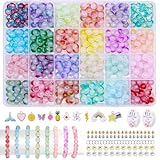 EOPUOZS 705pcs Perlen für Armbänder, Glasperlen zum Auffädeln 24 Farben 8mm Runde Bunt Edelstein Perlen, mit Abstandsperlen und Schnur, für Schmuckherstellung und DIY Kunst Handwerk