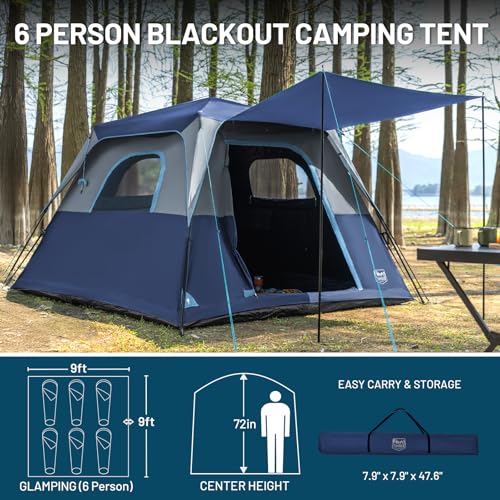 TIMBER RIDGE 6 Person Blackout Design Camping Tent, 60s Easy Setup Instant Cabin Tent for Family with Rainfly, Water-Resistant, 9' x 9' x 72" for Outdoor Adventures Gatherings - Image 8