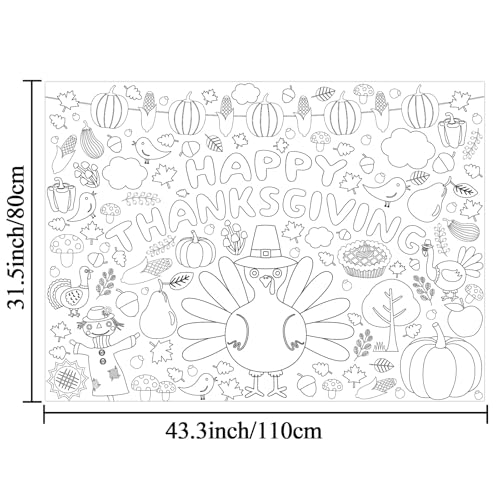 Image of Tevxj Thanksgiving Coloring Posters for Kids Turkey Pumpkin Giant Coloring Poster Fall Autumn Large Coloring Tablecloth Huge Coloring Books for Kids Classroom Party Supplies Favor 31.4 x 43.3 Inch