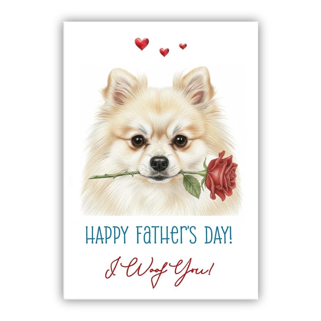 Father’s Day Card From the Dog – Cute Fathers Day Pet Card – “I Woof You” – Multiple Breeds Available (• Pomeranian)