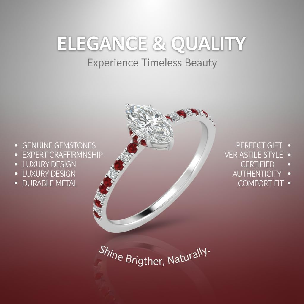 Choose Your Gemstone Marquise Shape 925 Sterling Silver Halo Engagement Rings Hidden Halo Petite Diamond CZ Ring Lightweight Office Wear Gift Jewelry for Women : US Size Size 4 to 12