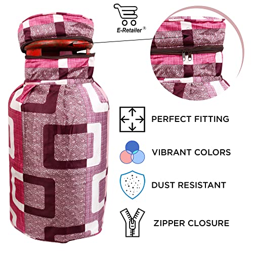 Image of Polyester 3-Layered LPG Gas Cylinder Covers with Zip Enclosure Pack of 2- (Color-Geometric Purple, Size-26x14 Inches)