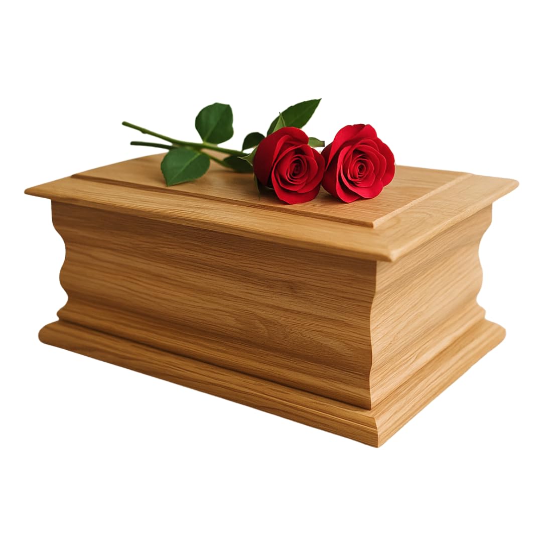 Serenity Urns Double adult Genuine Oak Ashes Casket Urn - High Gloss Finish Ashes Cremation Casket Urn for 2 Adults - Sustainable Wood - 40cm x 26cm x 13cm