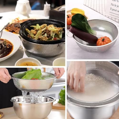 Orret Home Paslanmaz Çelik Ayaklı Çift Kulplu Süzgeç – Mutfak İçin Metal Sebze, Meyve ve Pirinç Yıkama Süzgeci, Dayanıklı Ayaklı Metal Süzek (28 Cm) - Görsel 4