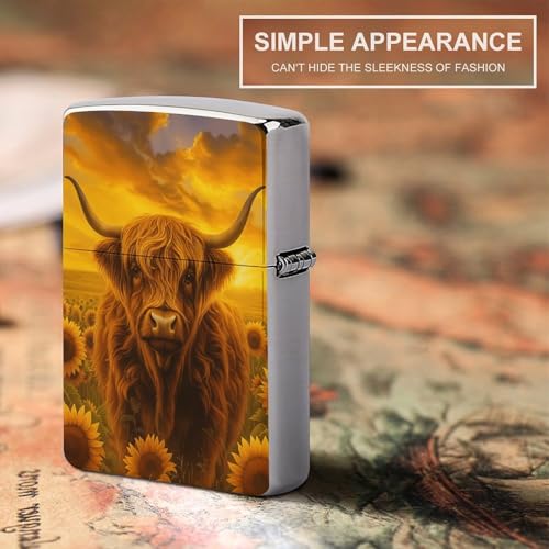Funda clásica de cobre para encendedor Sunflower Highland Cow miniatura 6