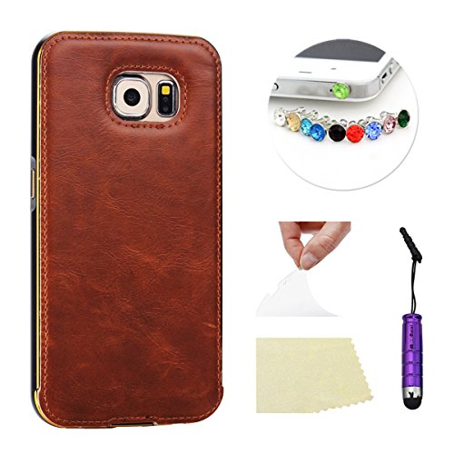 Carcasa para Samsung de la galaxia S6 G9200 diseño con motivos geométricos de, con estilo Moonmini® híbrida de x 3-readers y móviles-1 teléfono DE café de sonal nathwani caballo de la de piel sintética tipo libro de piel sintética de aluminio + de parachoques del marco carcasa con función de atril para de tela Samsung de la galaxia S6 G9200-, compatible con Samsung Galaxy S6 G9200, color marrón