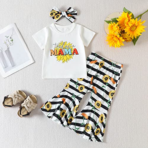 Lykmera Camiseta de manga curta para meninas para o dia das mães pulôver tops girassol listrado esta