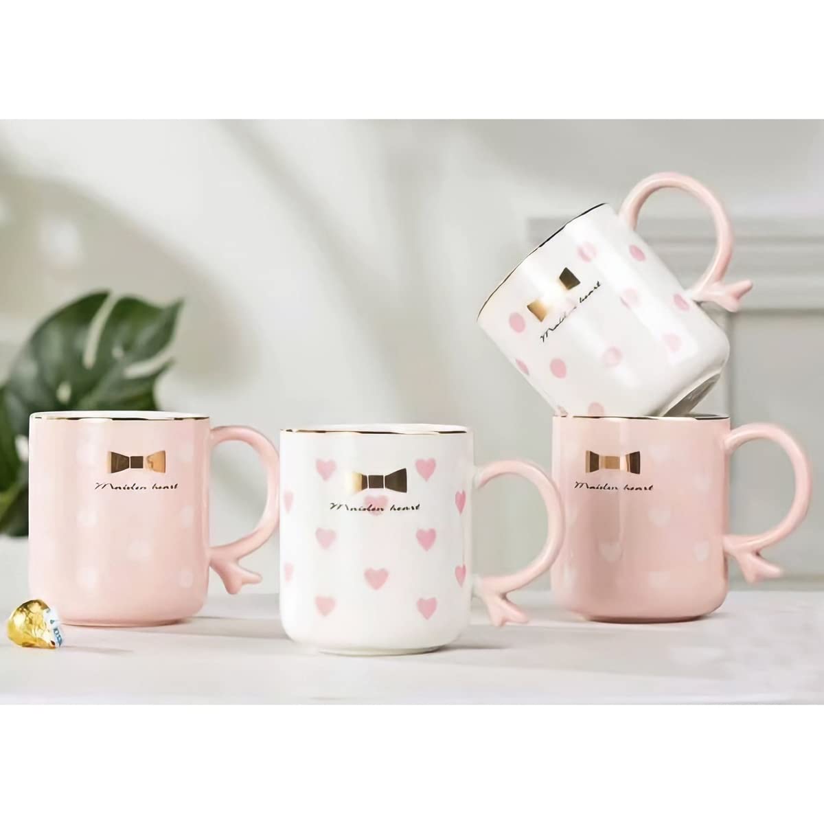 Ayat Retail | Premium Fine Ceramic Tea Coffee Mug | Cute Pastel Heart Design | Quirky Mug with Fancy Handle| Ideal for All Age Groups | Sold Individually (Pink)