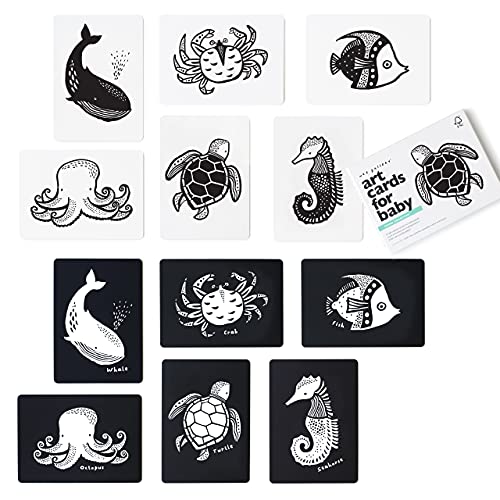 Image of Wee Gallery Art Cards for Baby, Durable High Contrast Black and White Animal Flashcards for Newborns, Brain Development, Sensory Toys, Tummy Time Essentials for Infant and Toddler - Ocean Animals