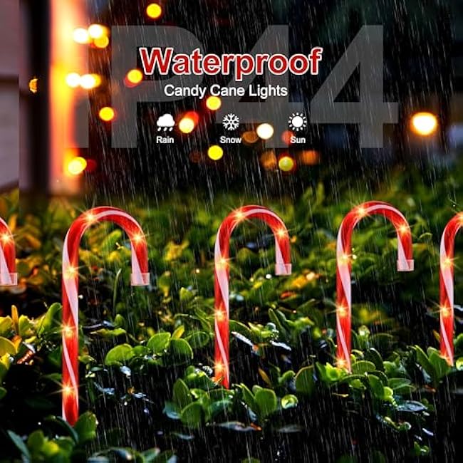 VCOKEN 10'' Christmas Candy Cane Pathway Markers Lights - Set of 10 Christmas Stakes Lights Outdoor Pathway Decorations, Connectable & Light Up Xmas Holiday Party Yard Art Indoor Outdoor Ornament